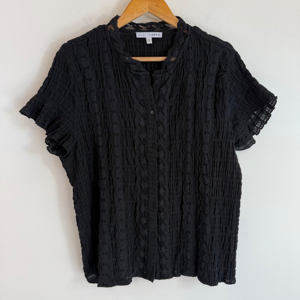 Baltic Born Zara Lace Top Black Size M Cotton Boho Feminine Coquette Blouse - Picture 2 of 13